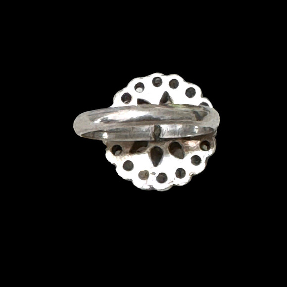 Antique Mexican Sterling Silver Filigree Flower Ring Turquoise Stone Sz 7.75 - Picture 7 of 10